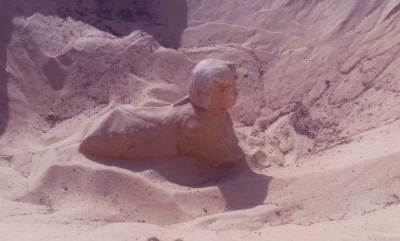 An image of the buried Sphinx discovered in Minya. Image Credit: Egyptian Ministry of Antiquities.