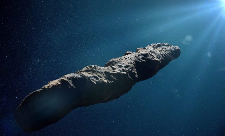 An artist's rendering of interstellar object Oumuamua. Shutterstock.