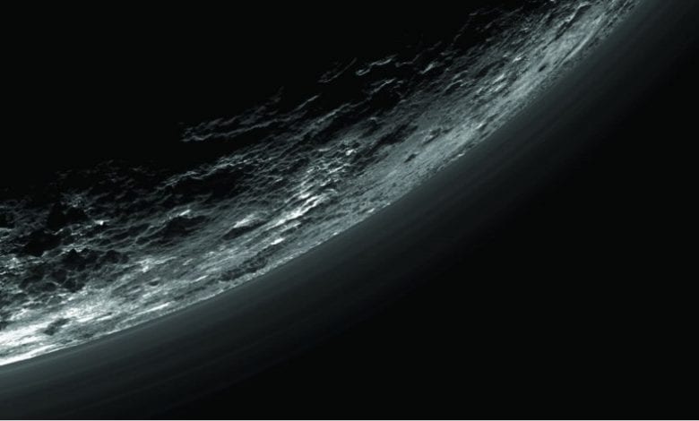 An image of haze layers above Pluto’s limb taken by the Ralph/Multispectral Visible Imaging Camera (MVIC). Image Credit: New Horizons.