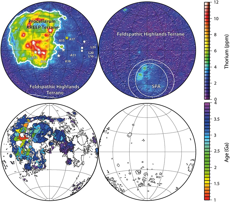 Lunar Prospector surface thorium concentrations of Lawrence et al. [2003]. Image Credit: AGU.