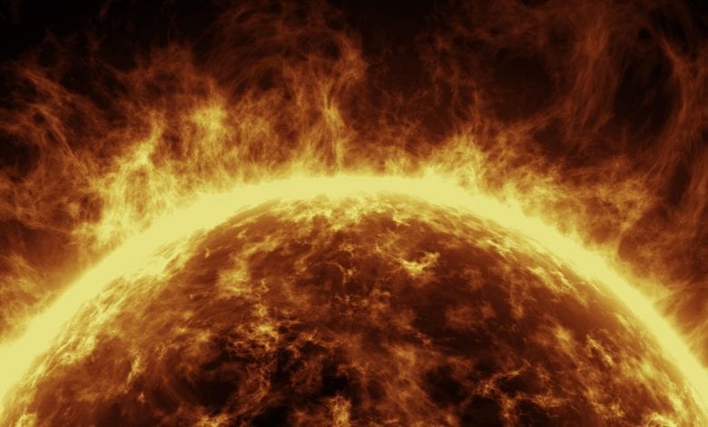 An illustration of the sun and its powerful solar flares. Jumpstory.