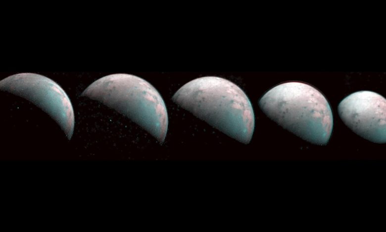 A series of infrared images taken by the Juno spacecraft provide the first glimpse of Ganymede's icy north pole. Image Credit: NASA/JPL-Caltech/SwRI/ASI/INAF/JIRAM.