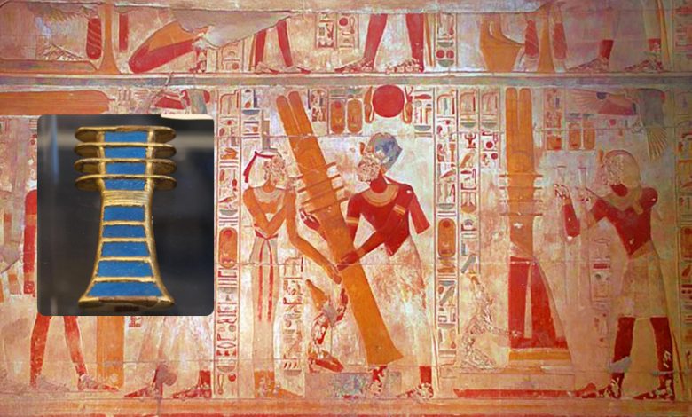 An ancient Egyptian mural showing a djed pillar. Curiosmos.
