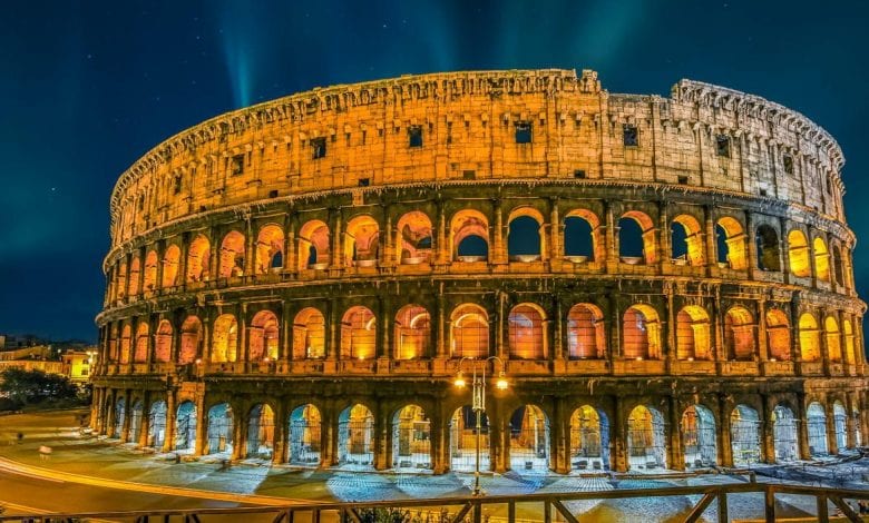Night view of the magnificent Roman Colosseum. Credit: Pinterest