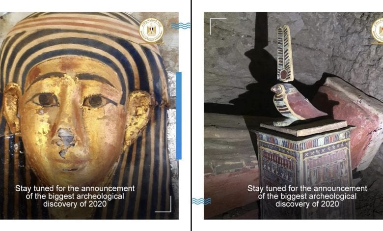 A collage showing two discoveries recently made by archeologists at Saqqara. Image Credit: Egyptian Ministry of Tourism and Antiquities.