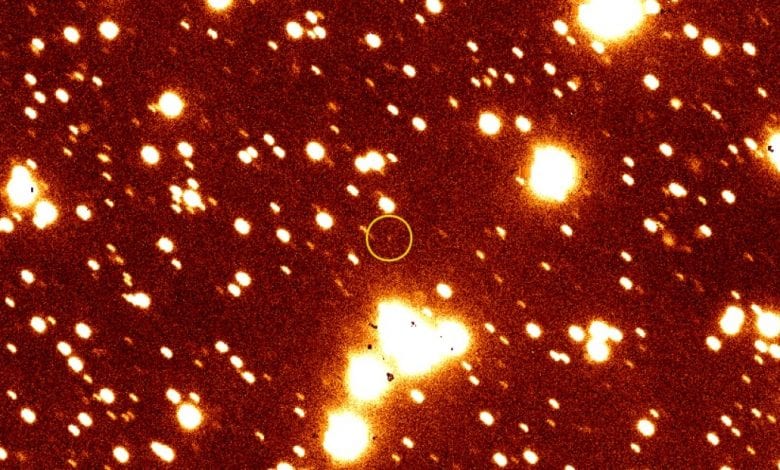 The Hayabusa2 spacecraft caught by the Subaru Telescope. Credit: JAXA
