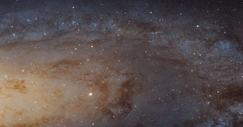 On this mosaic image, we see about 48,000 light-years out of the 220,000 light-year span of the Andromeda Galaxy. A better-quality version is included in the article below. Credit: NASA, ESA, J. Dalcanton, B.F. Williams and L.C. Johnson (University of Washington), the PHAT team and R. Gendler