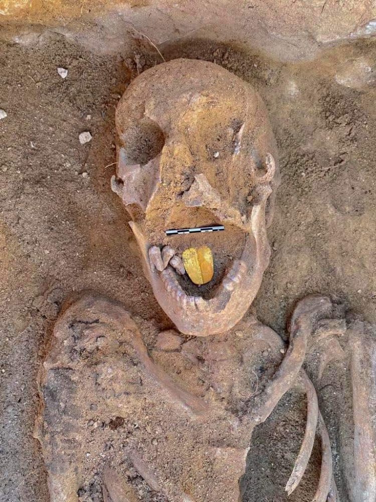 Archaeologists unearthed this mummy with a golden tongue, presumably placed to aid the deceased in the afterlife. Credit: Egyptian Ministry of Tourism and Antiquities