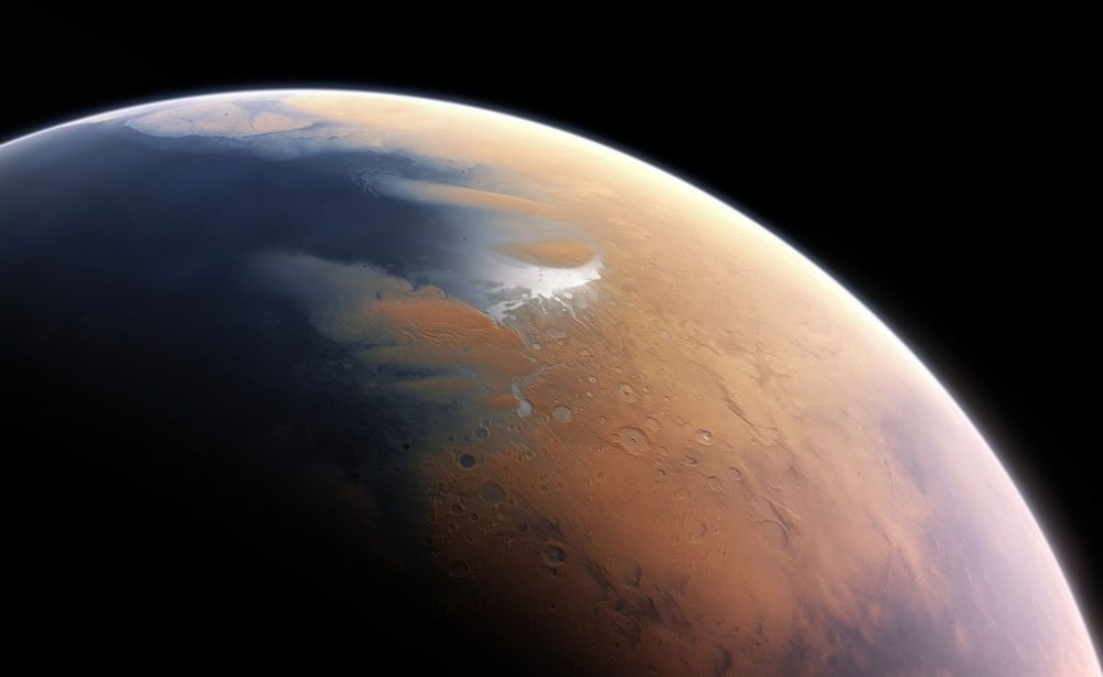Artist's impression of how Mars may have looked four billion years ago[53]