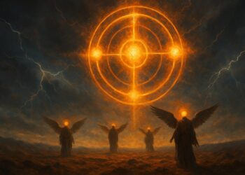 An illustration of the wheel of Ezekiel.