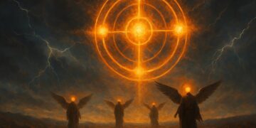 An illustration of the wheel of Ezekiel.