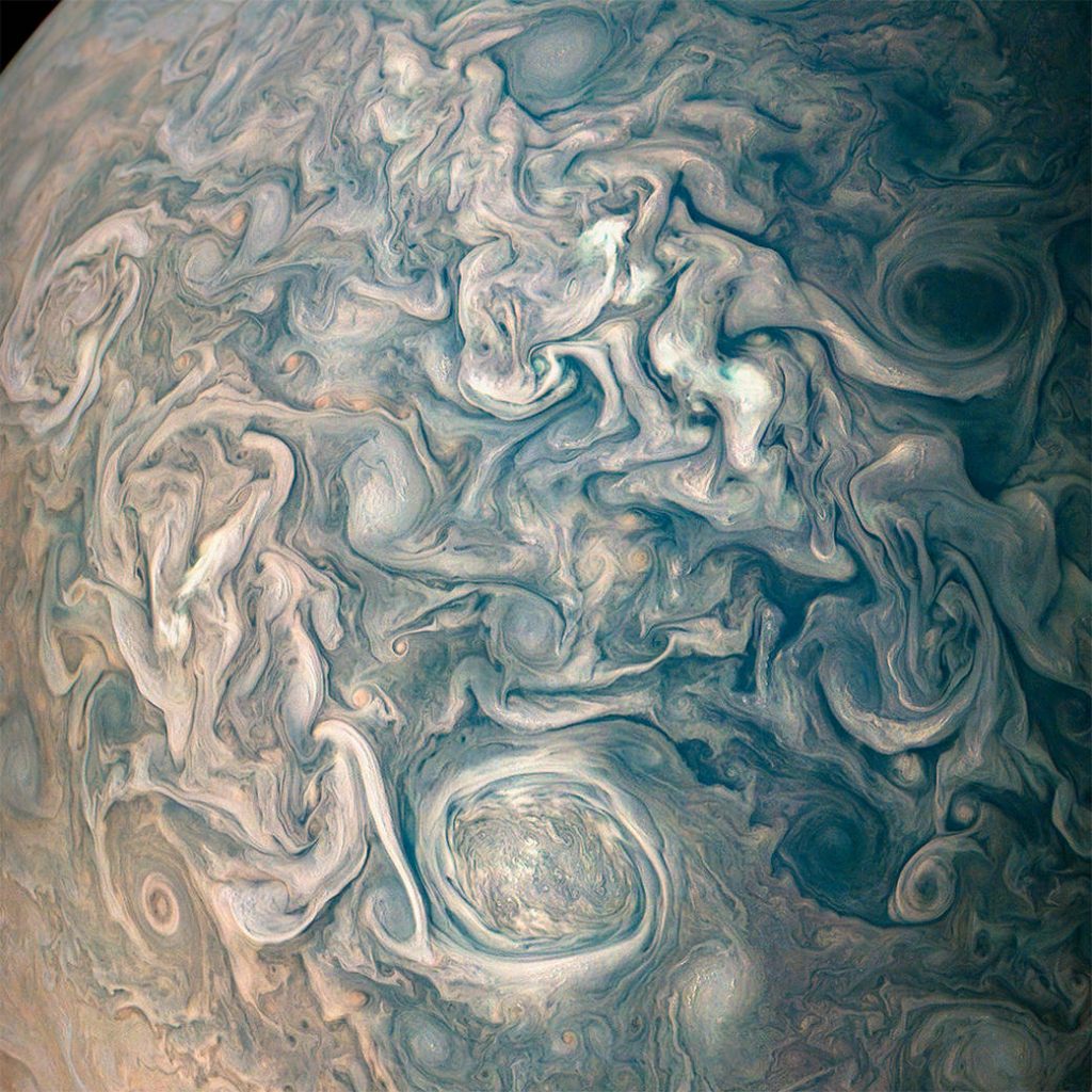This image captures swirling cloud belts and tumultuous vortices within Jupiter’s northern hemisphere. Image Credit: NASA / Juno / Gerald Eichstädt / Seán Doran