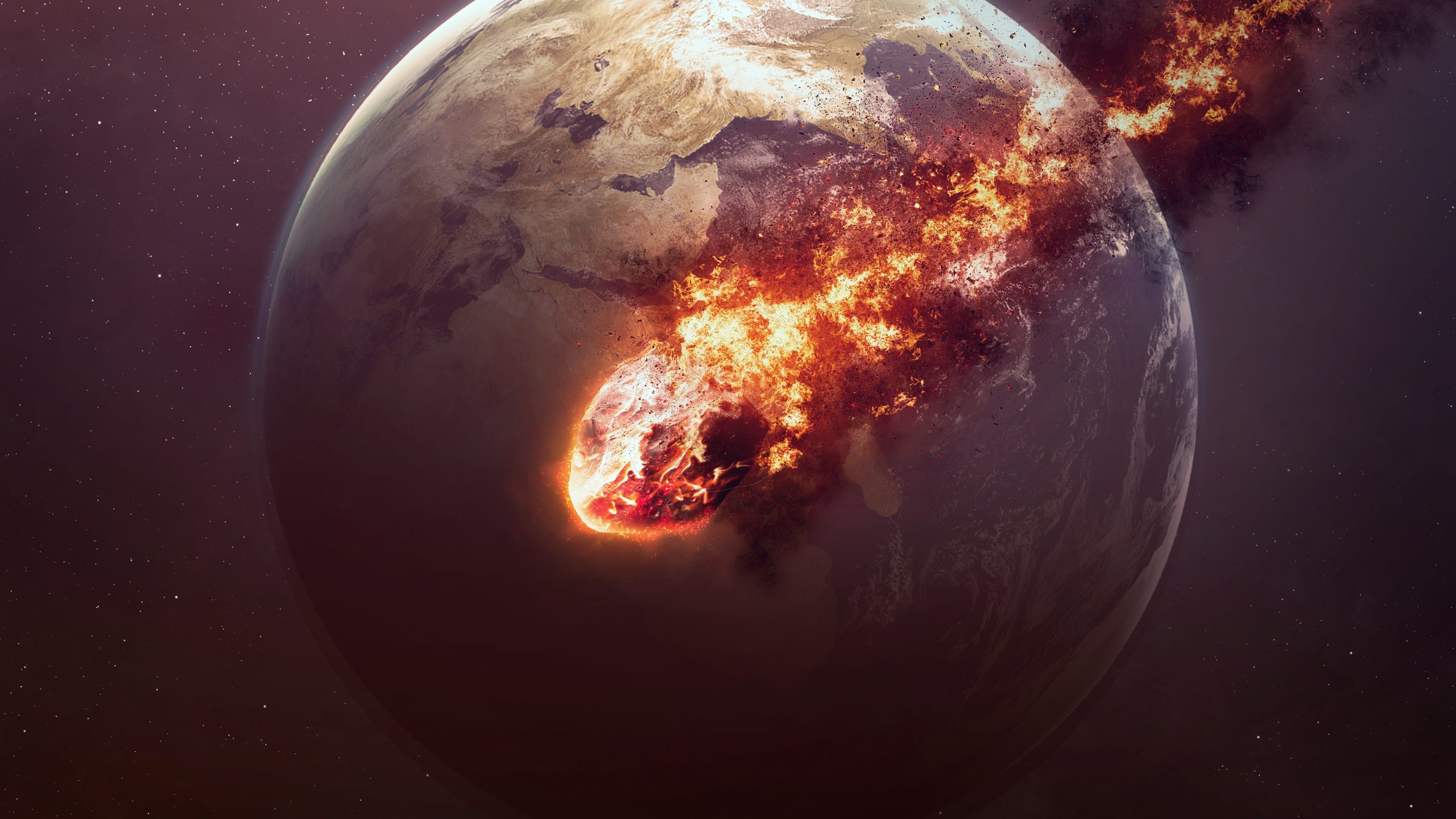 An artistic rendering of a meteor impacting planet Earth. Depositphotos.