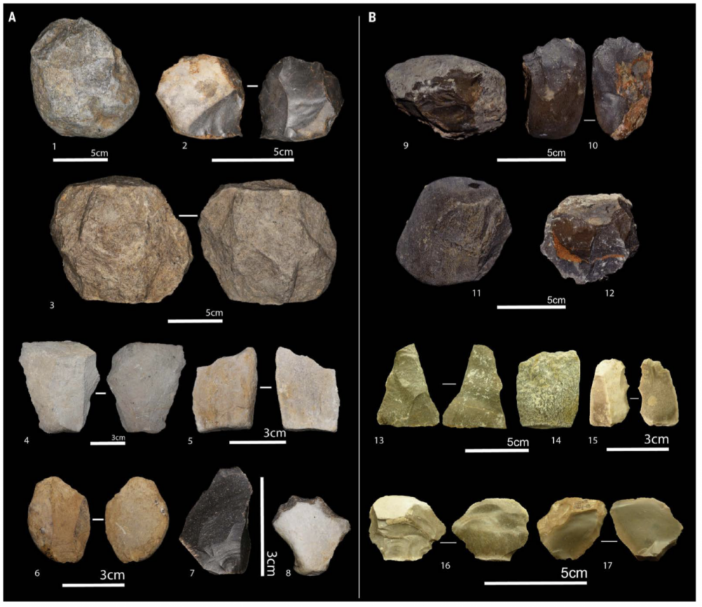 Ancient ools found at the site, including cores and flakes. Image Credit : M. Sahnouni et al., 2018.