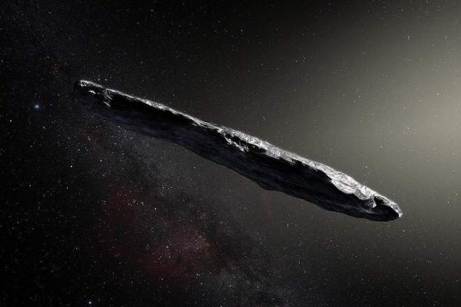 An artist's impression of the huge cigar-shaped object called 'Oumuamua.