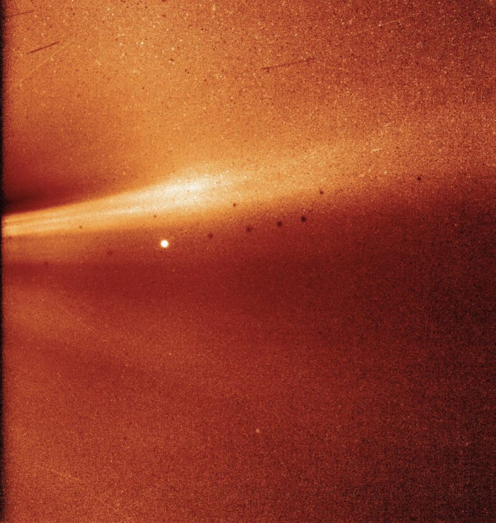 This image was captured by Parker's WISPR (Wide-field Imager for Solar Probe). Image Credit: NASA/Naval Research Laboratory/Parker Solar Probe.