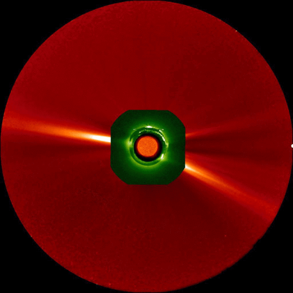 This GIF image shows data from NASA's Solar and Terrestrial Relations Observatory Ahead (STEREO-A) spacecraft. The bright point is actually NASA's Parker Solar Probe as it flew through the sun's outer atmosphere during its first flyby in November 2018.  Image Credit: NASA/STEREO