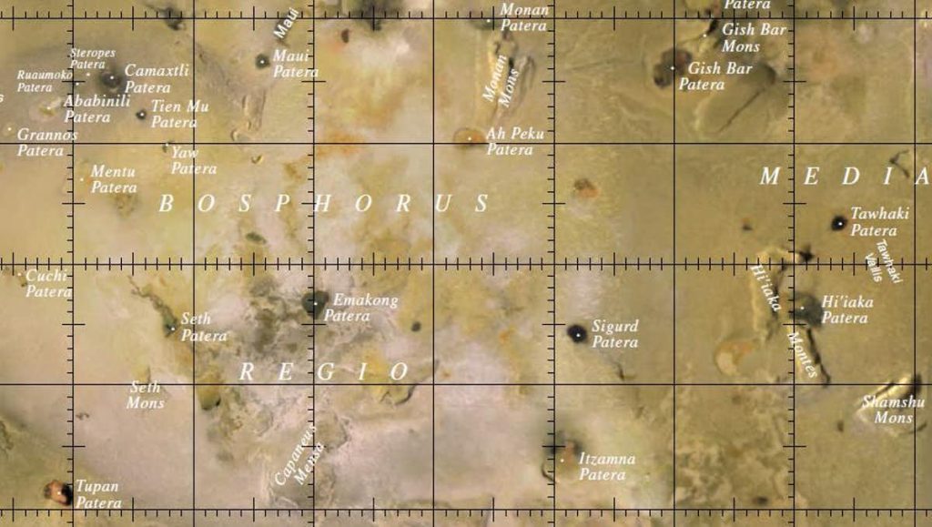 A map of part of Io, with names added. Image Credit: USGS.