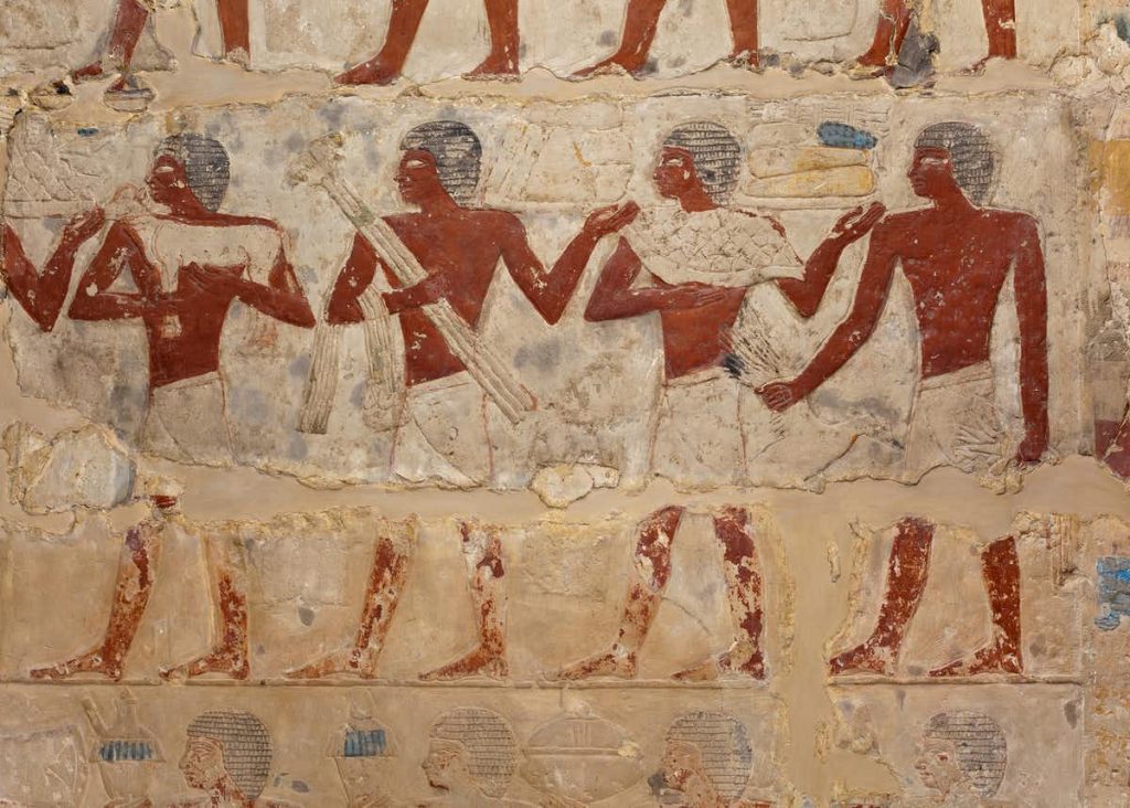 The tomb of an Old Kingdom official shows agricultural offerings for the tomb owner. Image Credit: Met Museum.