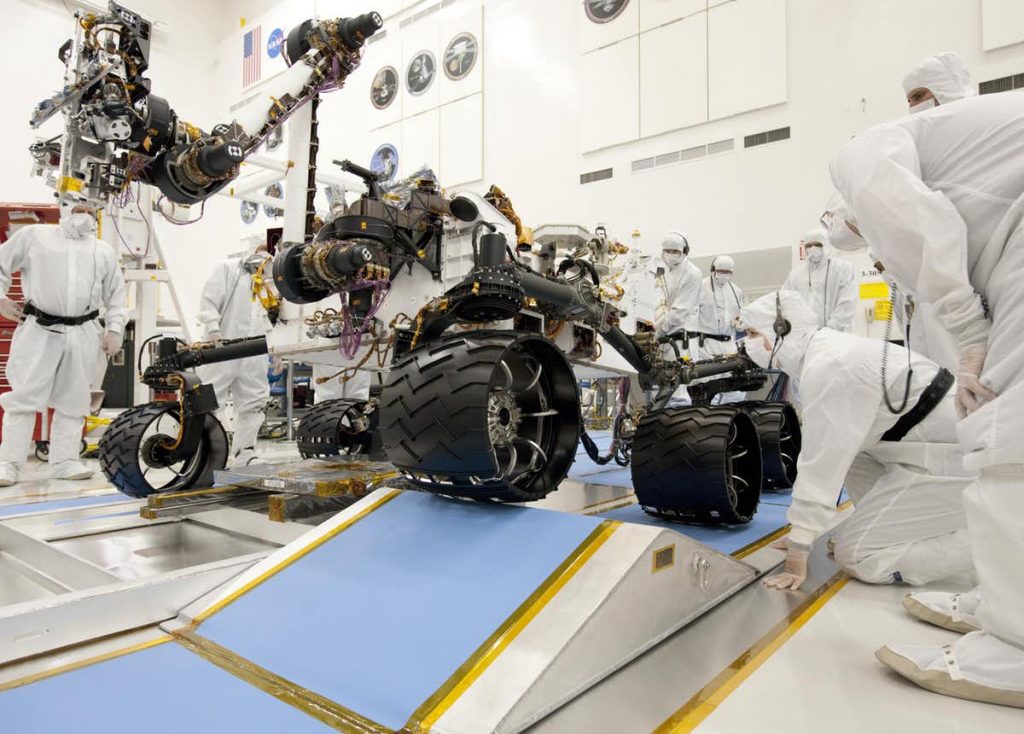The Curiosity rover was tested under clean conditions on Earth before launch to prevent microbial stowaways. Image Credit: NASA/JPL-Caltech.