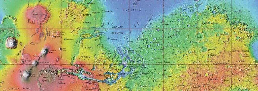 Approved names on global topographic map of Mars. Image Credit: USGS.