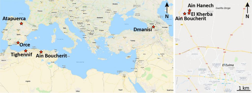 Location of Ain Boucherit and other prehistoric sites mentioned in the text. Right: Zoom on the vicinity of El Eulma city. Image Credit: Maps from Google maps.
