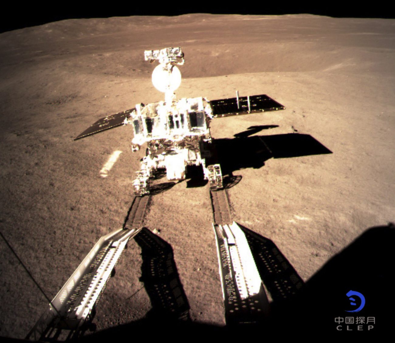 China's Yutu-2 Rover has successfully rolled out onto the lunar surface. Image Credit: CNSA.