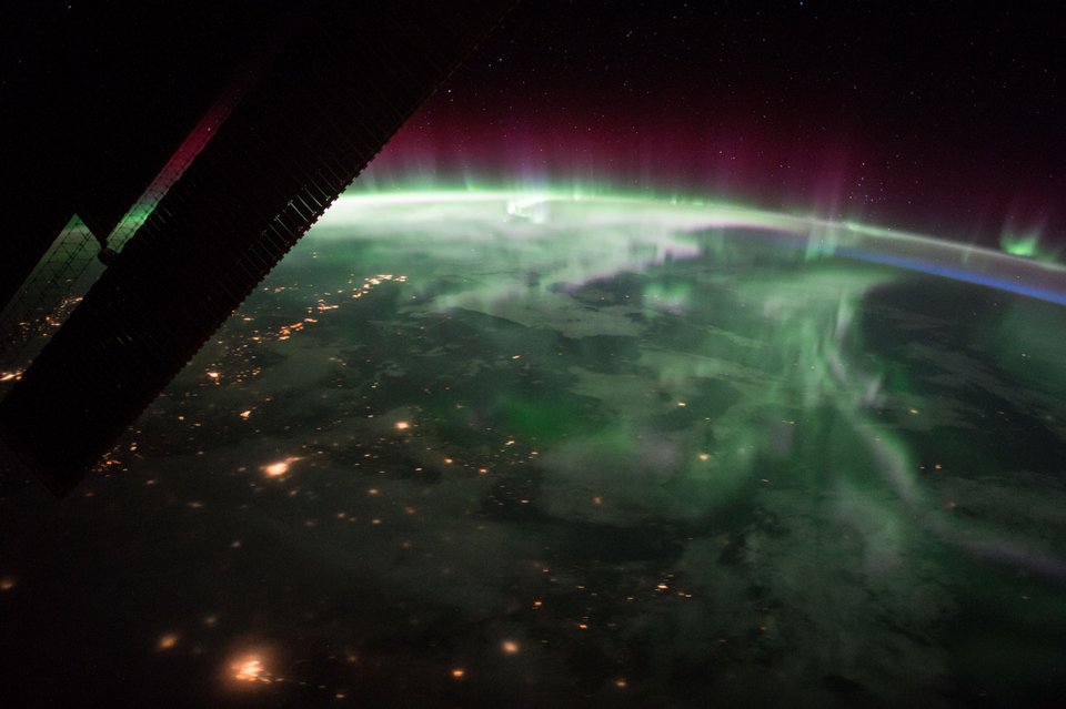 This photograph was taken as the International Space Station was flying some 400 kilometers above Canada. It shows the phenomena known as Aurora Borealis. Image Credit: NASA.