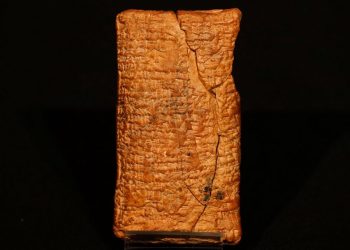 The clay tablet telling the story of the flood and the shape of the ark. Image Credit: AP Photo/Sang Tan.