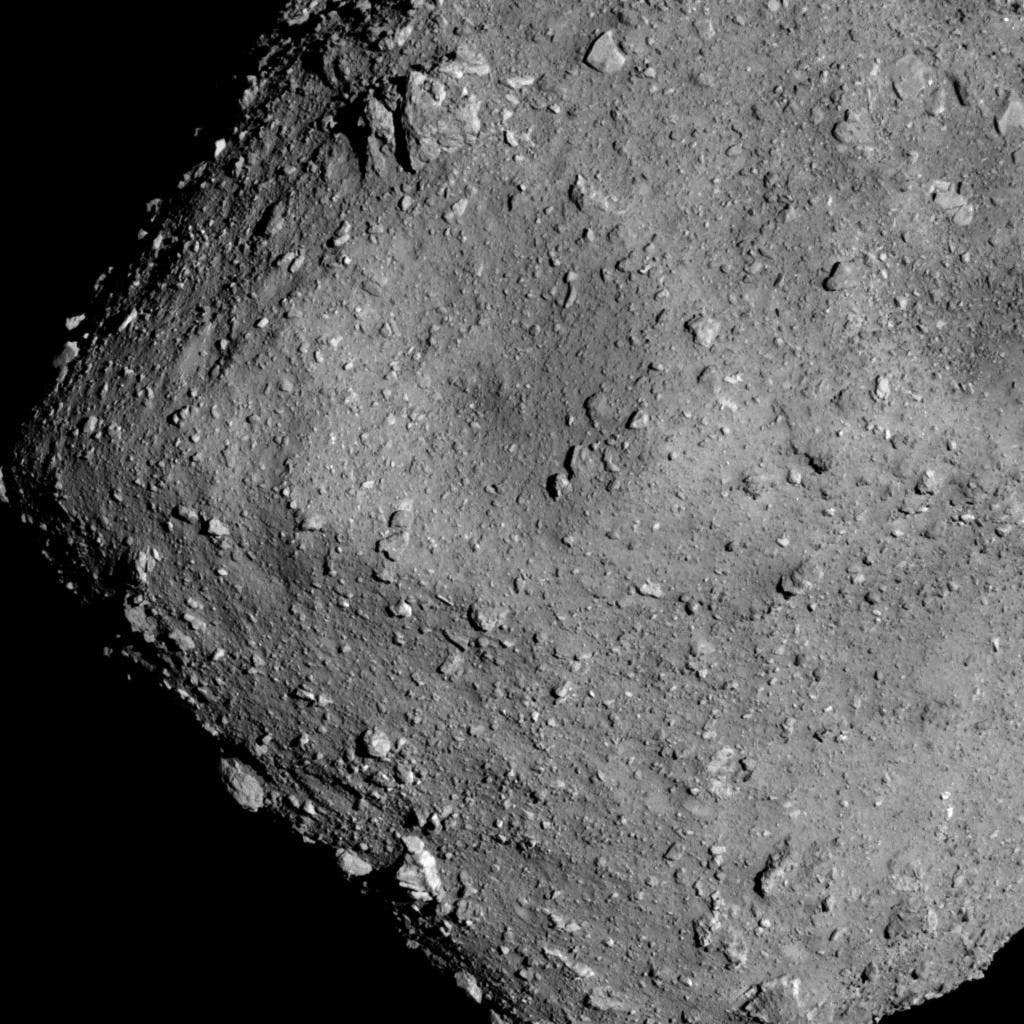 An image of asteroid Ryugu from an altitude of around 6 km. Image Credit: JAXA, University of Tokyo, Kochi University, Rikkyo University, Nagoya University, Chiba Institute of Technology, Meiji University, University of Aizu, AIST.)