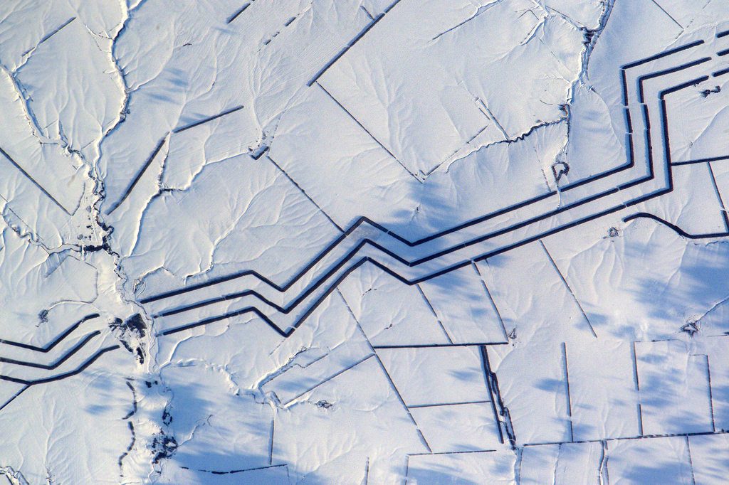 Minimalist snow art in Russia. Image Credit: NASA.