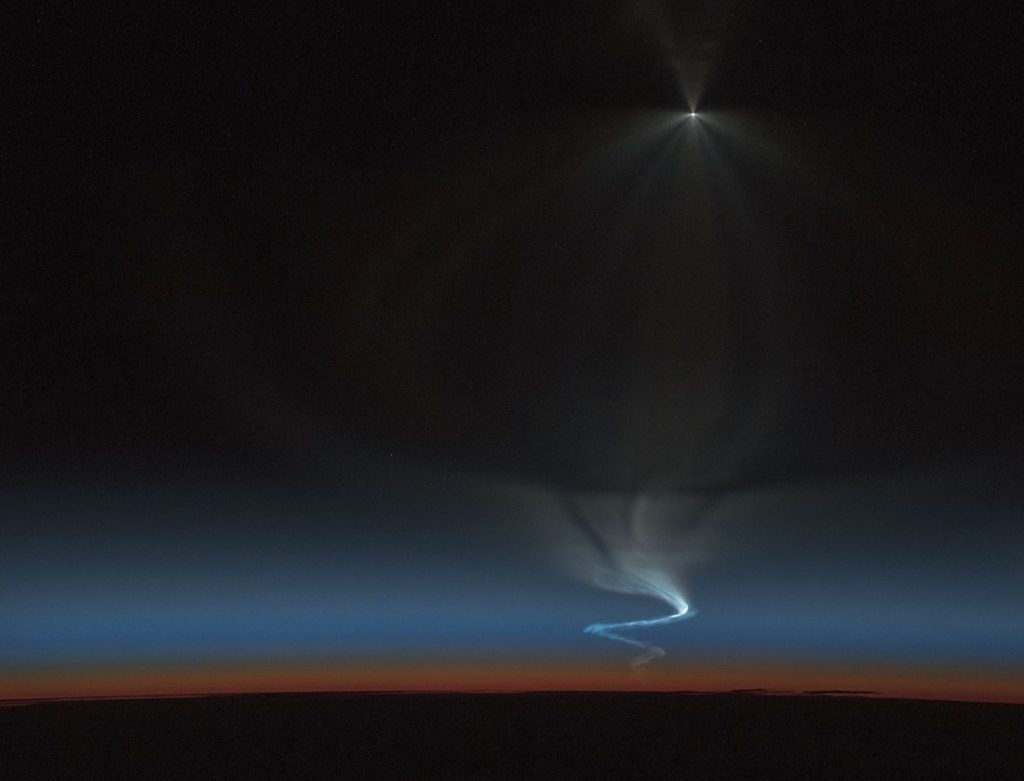 The launch of Soyuz MS-11 as seen from the International Space Station. Image Credit: NASA.