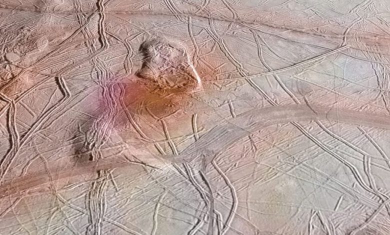 The surface of Jupiter's Icy Moon Europa. NASA/JPL-CALTECH/KEVIN M. GILL.