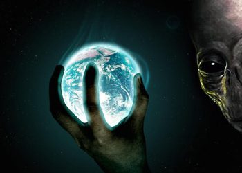 An alien holding the earth