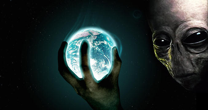 An alien holding the earth