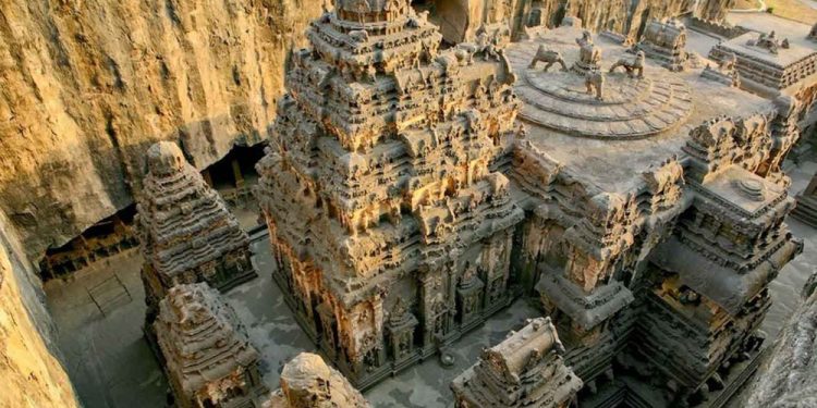 A Stunning view at the rock cut temple at Ellora.