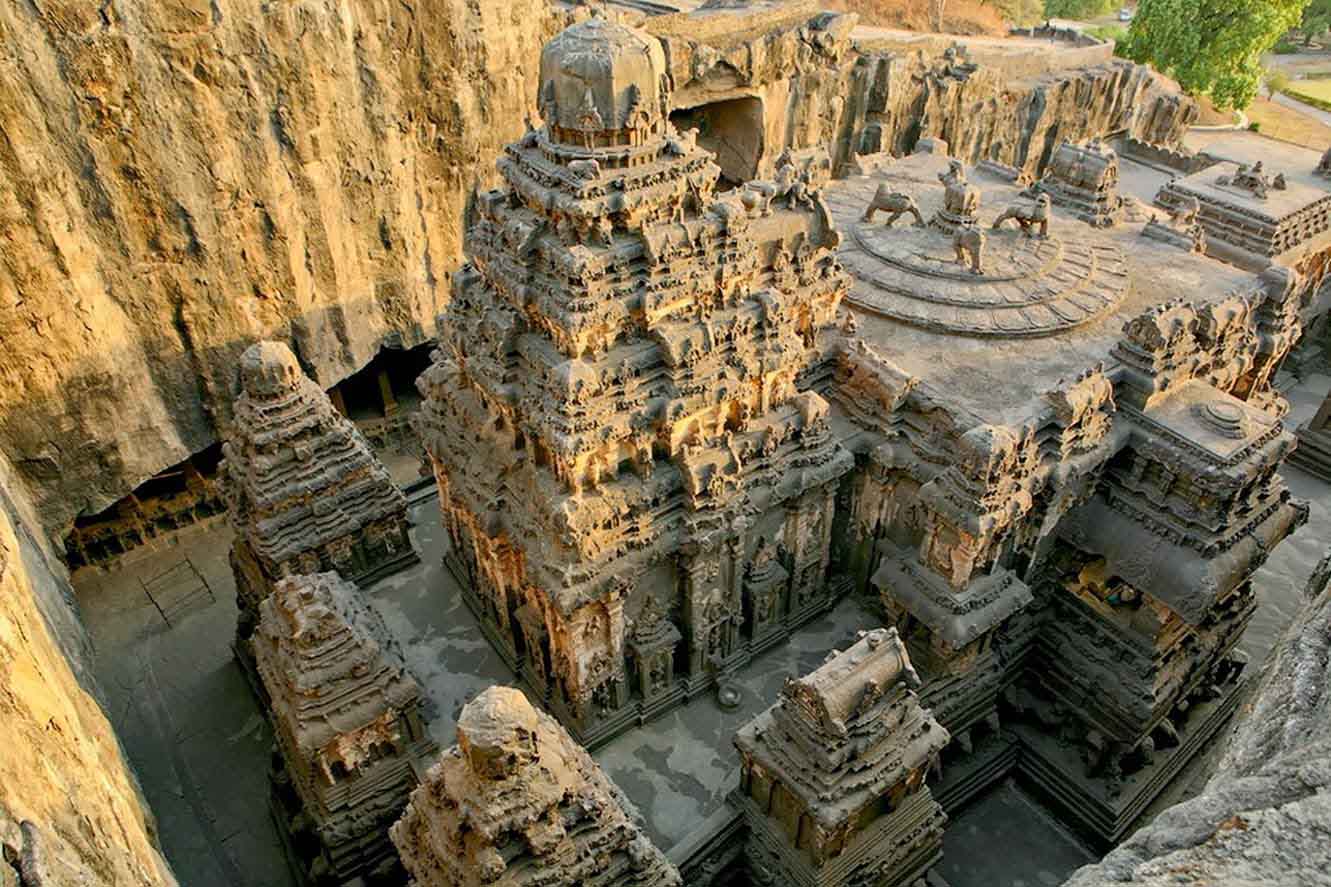 A Stunning view at the rock cut temple at Ellora.