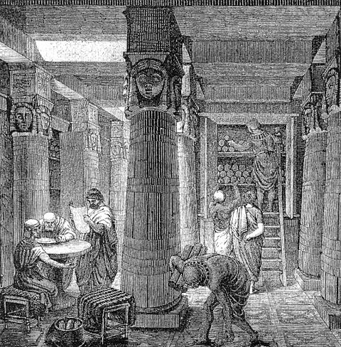 Artistic Rendering of the Library of Alexandria, based on some archaeological evidence. Image Credit: Wikimedia Commons.