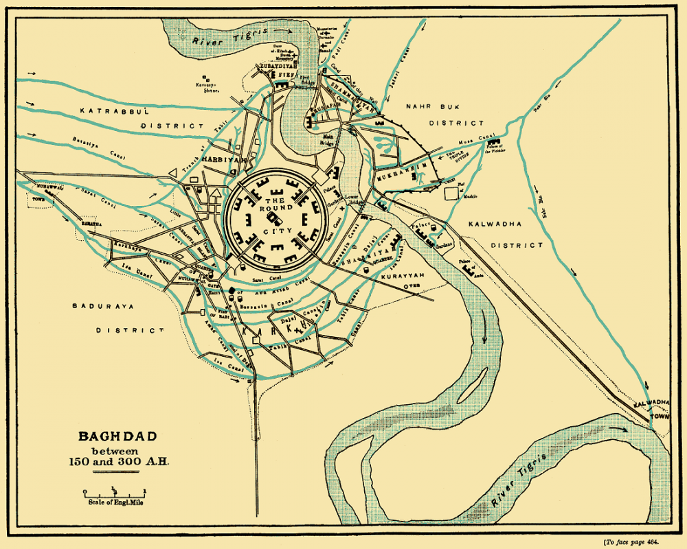 Baghdad under the early Abbasid caliphs, with the Round City. Image Credit: Wikimedia Commons.