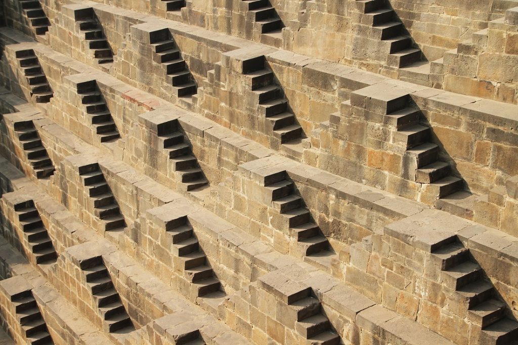 Chand Baori,‎ Stepwell in Abhaneri. Image Credit: Wikimedia Commons.