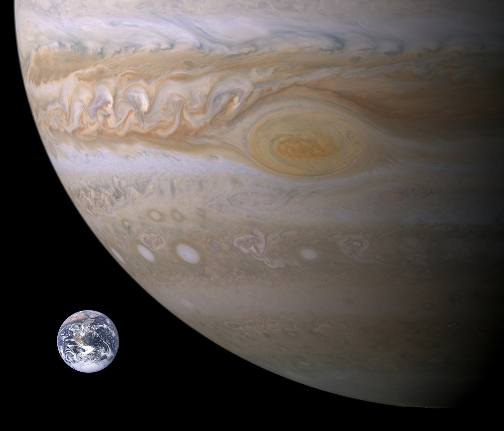 A comparison between Earth and Jupiter. 