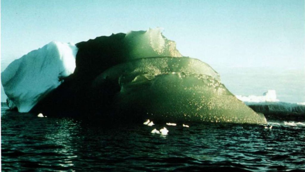 This Green Iceberg was spotted on February 16th, 1985 in Antarctica. Image Credit: AGU / Kipfstuhl Et Al 1992.