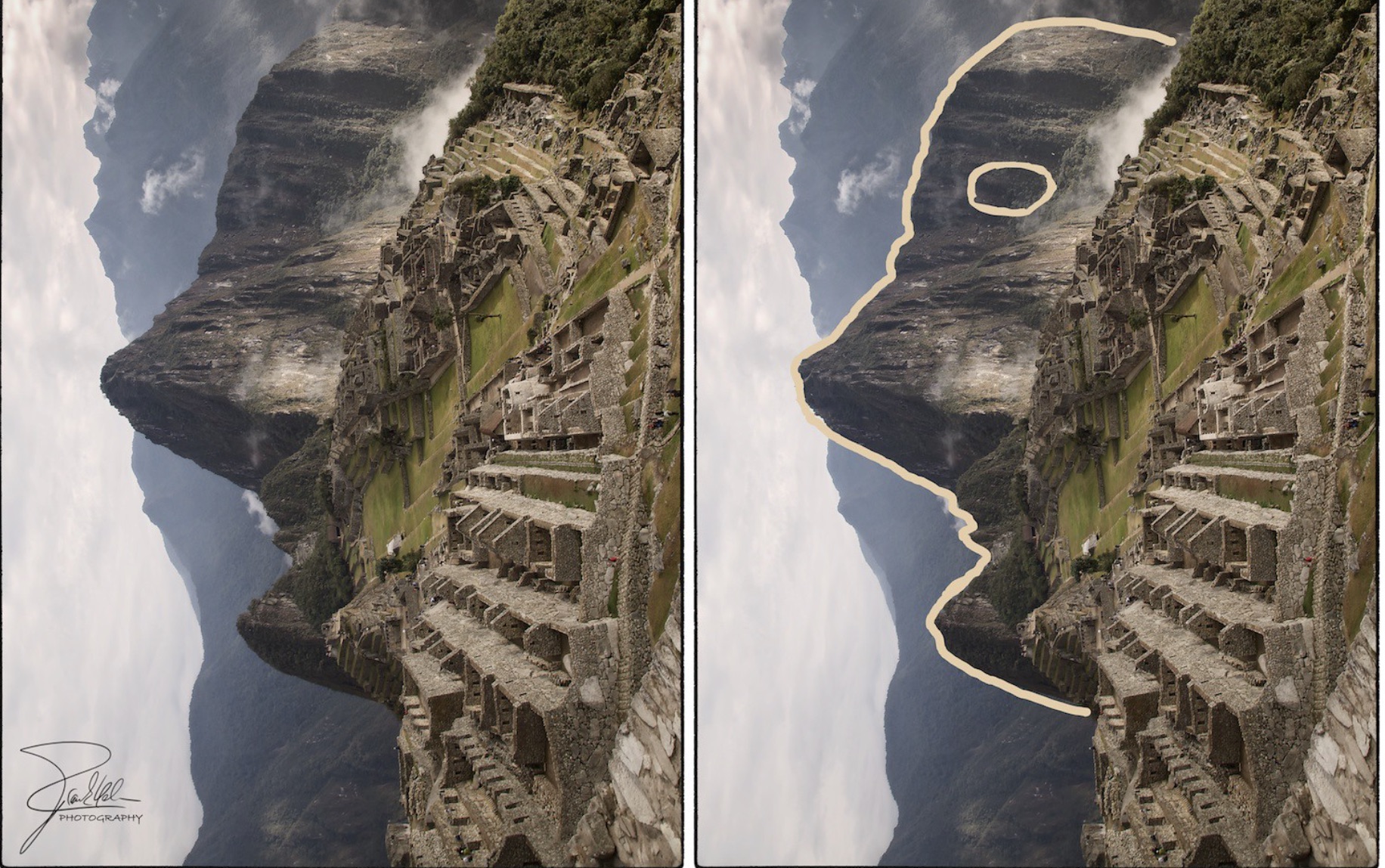 An photograph showing the Face of the Inca at Machu Picchu. Credit: Frank Kehren.