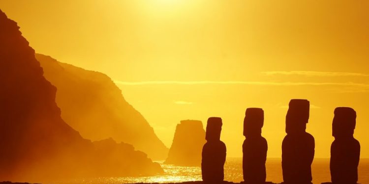 An image of the Moai statues at Rapa Nui.