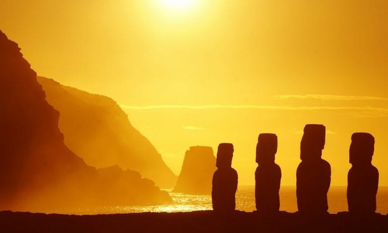 An image of the Moai statues at Rapa Nui.