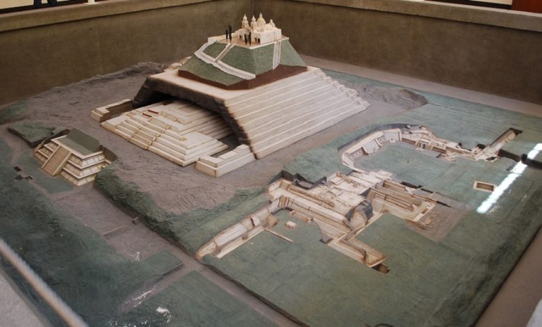 A model of the Great Pyramid of Cholula. Image Credit: Wikimedia Commons.