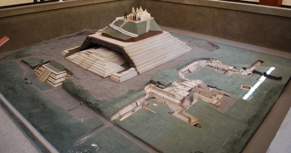 A model of the Great Pyramid of Cholula. Image Credit: Wikimedia Commons.