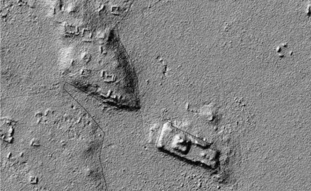 LiDAR imagery showing ancient Maya structures beneath dense layers of vegetation.