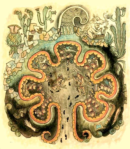 The seven caves of Chicomoztoc, from Historia Tolteca-Chichimeca. Image Credit: Wikimedia Commons.