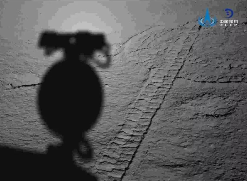 The Yutu 2 Rover photographed its tracks and shadow. Image Credit: CLEP/CNSA.